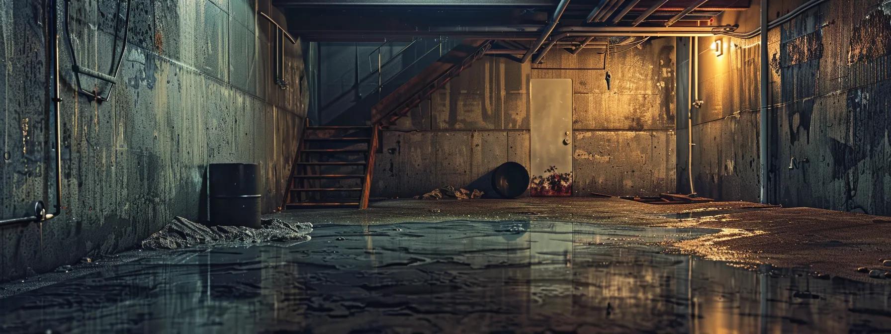 a striking urban basement scene showcases the effects of fluctuating seasonal weather in fort wayne, with clear visual contrasts between dampness from spring rains and icy conditions from winter freeze-thaw cycles, emphasizing the impact on foundation integrity.